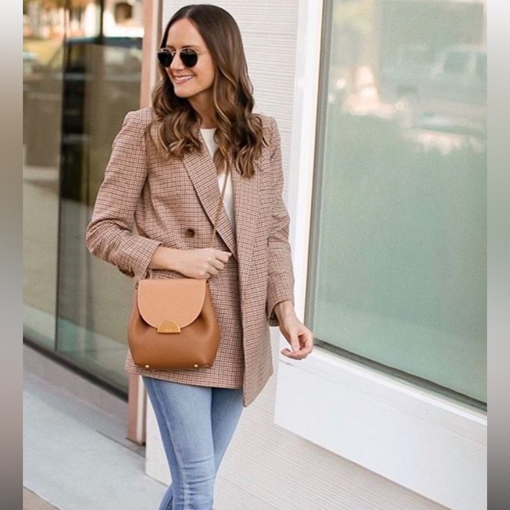 NWT Everlane The Oversized Double Breasted Blazer in 00 Terracotta Houndstooth - Picture 2 of 9